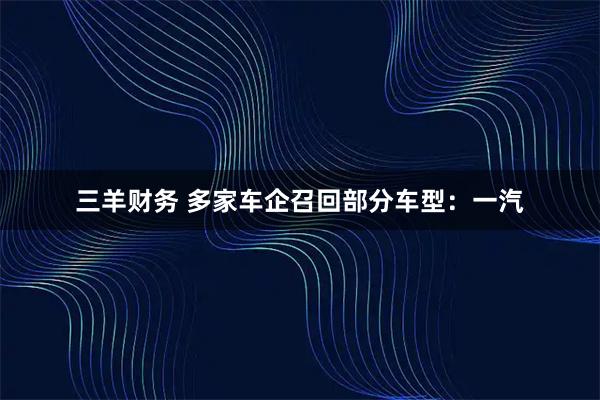 三羊财务 多家车企召回部分车型：一汽
